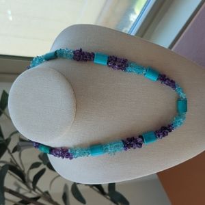20" Blue Howlite Necklace with Blue and Purple Stone Chip Beads